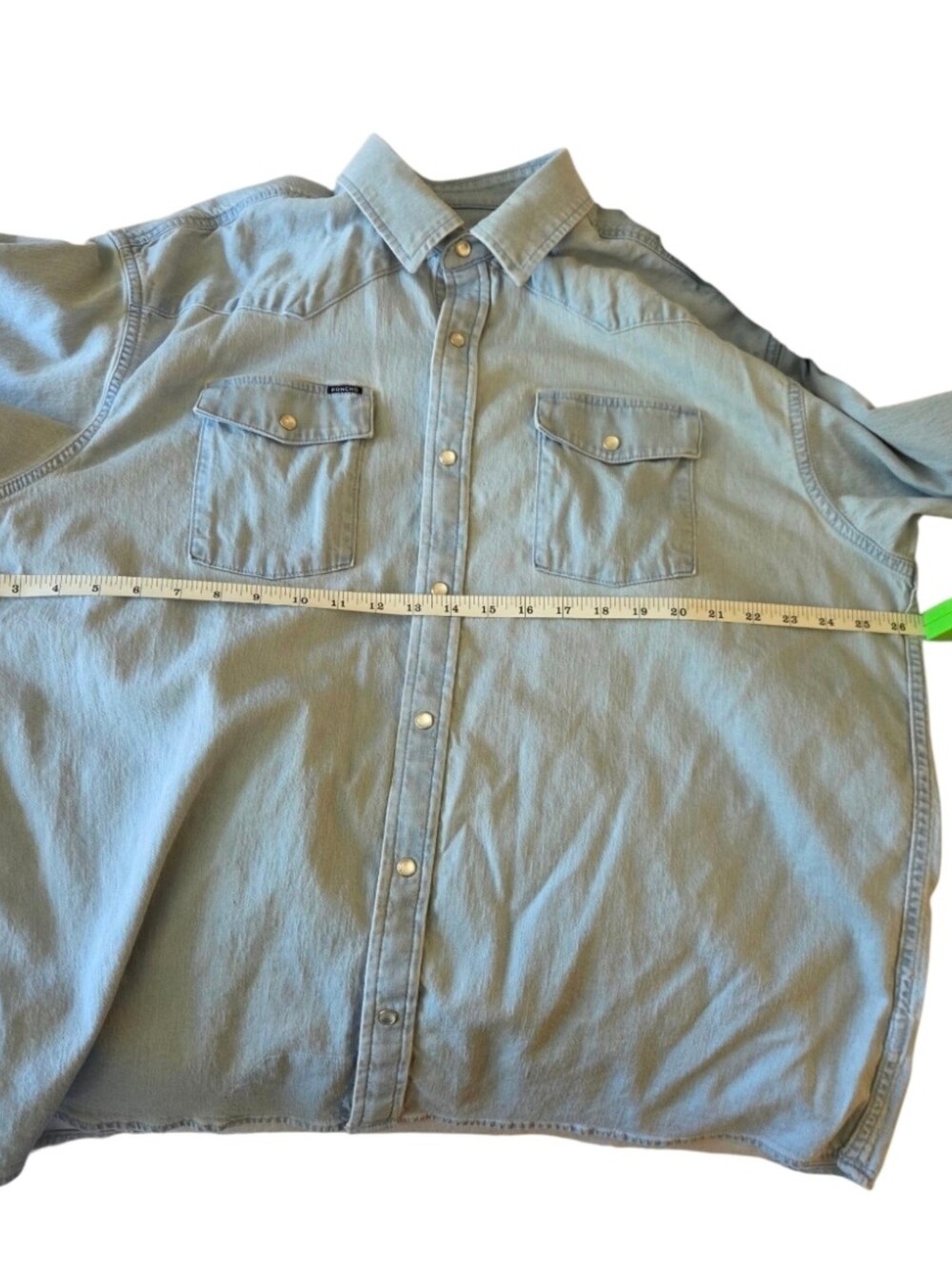 Poncho Men’s XL Light Wash Denim Western Pearl Snap Shirt Regular Fit - Picture 5 of 8